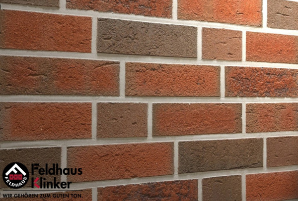 Кирпич клинкерный облицовочный Feldhaus Klinker K377WDF "lava maron rustico"